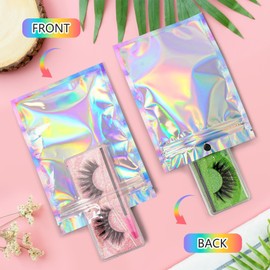 Funfery 100 pcs Mylar Holographic Bags Packaging Bags,Clear Resealable Bag Foil Pouch Bag for Food Storage and Lipgloss,Jewelry,Eyelash Packaging for Small Business(6.3x9.4Inch)