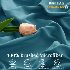 YIYEA King Fitted Sheet Only, Ultra Soft 1800TC Hotel Quality Double Brushed Microfiber Deep Pocket Fitted Sheet King Size, Shrinkage, Fade Resistant, with 2 Sheet Fasteners (Teal)