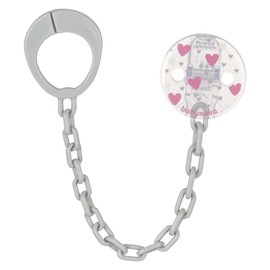 babynova Dummy Chain with Clip - Dummy Holder Compatible with Dummies with Ring - Pram Accessories - BPA-Free - Pink Hearts