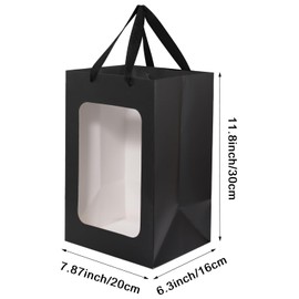 Yerpkefey - 6 bolsas de regalo de papel con ventana transparente Kraft bolsas de compras con asas de 9.8 x 7.1 x 5.1 pulgadas, bolsas de regalo de fiesta para regalo, boda, cumpleaños, fiestas (negro,