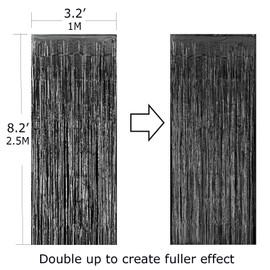 Allgala 4PK 3.3 x 8.2 FT (1x2.5M) Metalic Tinsel Party Photo Backdrop Curtains Door Fringe Décor-Black-BD52502