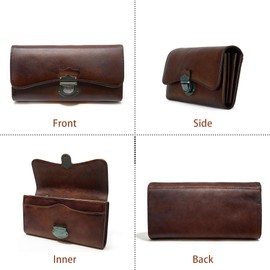 LETEULO Women's Large Leather Purse, Large Multiple Compartments with 18 Card Slots, Long Purse, Women's Leather Wallet with Zip, coffee