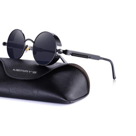 MERRY'S Gothic Steampunk Sunglasses for Women Men Round Lens, Black, Size Free