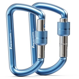 FresKaro 3inch Locking Carabiner Clips Heavy Duty, Strong 12kN Screw-gate Aluminum Carabina, Karabiner Hooks, Rust free, Lightweight, for Dog Lead, Hammocks, Swing, Camping, Key, D-Shaped, 2Pack,Blue