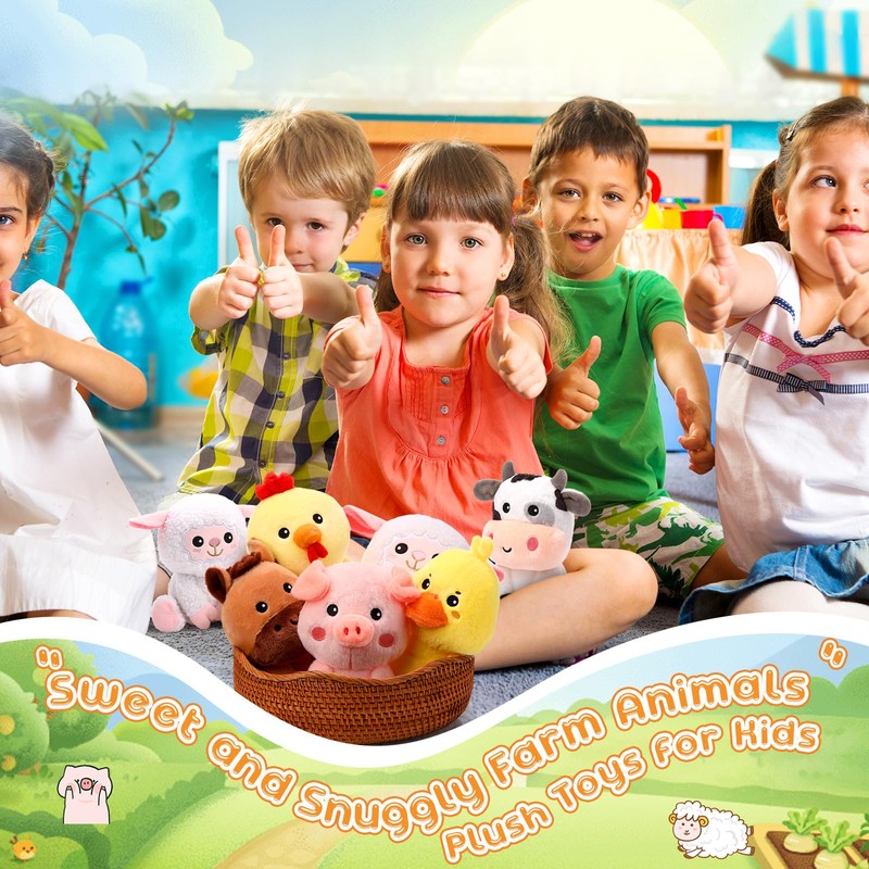 RoundFunny 6 Pcs 7 Inch Farm Animals Plush Toys Bulk