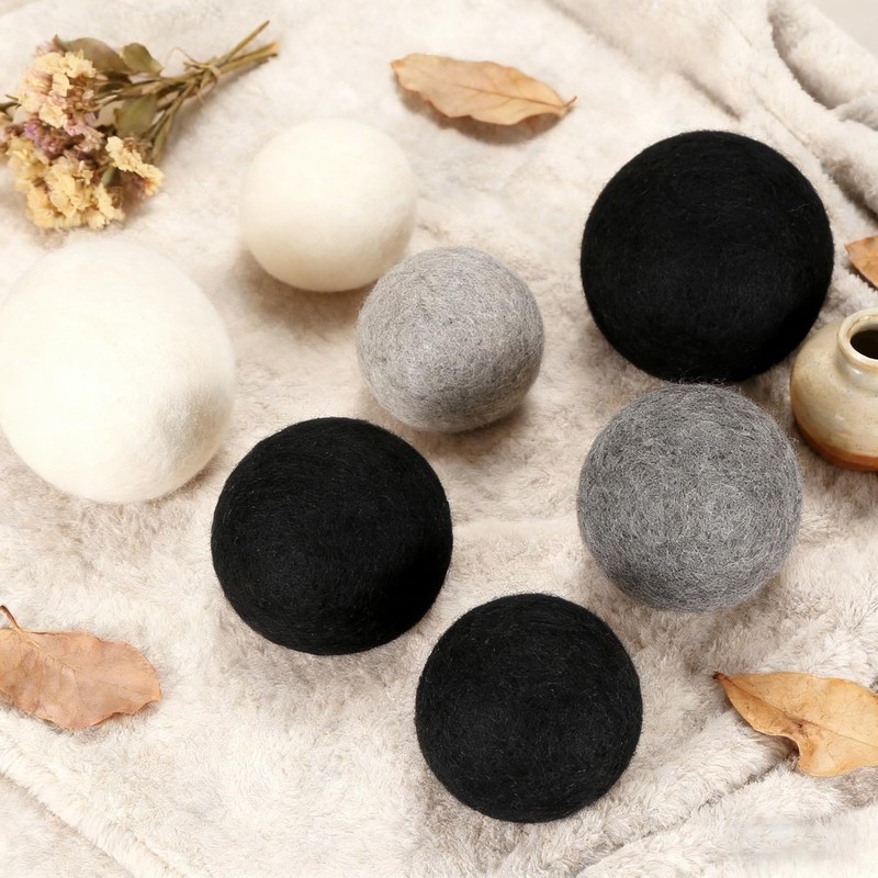 6 Pack Wool Dryer Balls, Black, 2.75 in/7 cm
