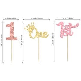 24 piezas de adornos para cupcakes de primer cumpleaños con purpurina, decoraciones para tartas de primer cumpleaños, una púas para cupcake para niños, baby shower, 1er cumpleaños, decoración de pasteles, suministros de decoración de pasteles, dorado, ro