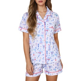 Zelbuck Womens Y2k Preppy Pajamas Set, 2 Piece Button Down Monkey Beach Shorts Set Holiday Vacation Loungewear Pjs for Jammies Back to School Party Birthday Gifts(Boat, XX-Large)