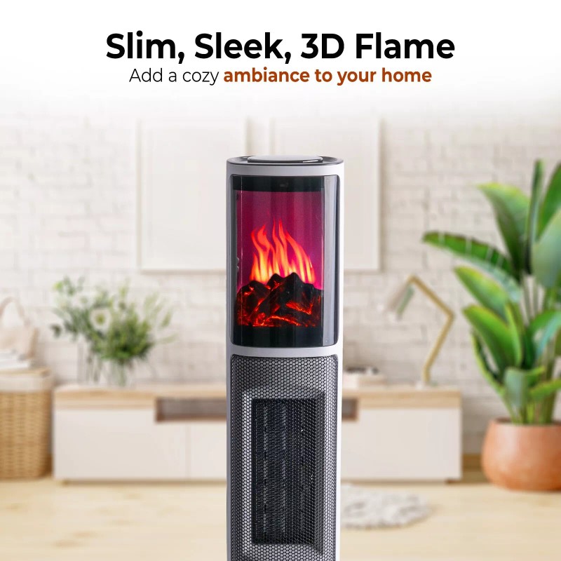 Comfort Zone 25" Oscillating Tower Space Heater with 3D Flame