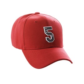 Daxton Structured Baseball Hat Cap 3D Alphabet A to Z Letter Number Initial-Red, Number 5