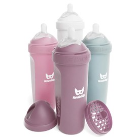 Herobility - Biberones anticólicos para bebé de 12 fl oz/340 ml - Paquete de 4 biberones de plástico, biberones de flujo lento, tetina en forma de seno para bebés amamantados - Multicolor - Blanco