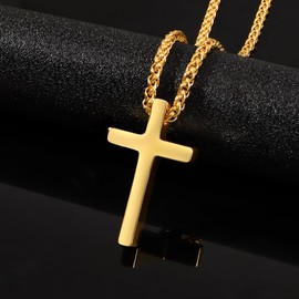 Gold Cross Necklace for Men，Mens Cross Necklaces with 2.5mm Stainless Steel Wheat Chain 18 Inches