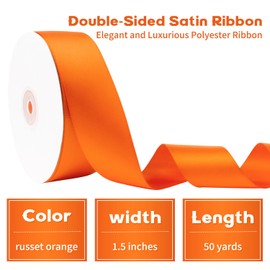 Russet Orange Satin Ribbon - 1.5 Inch Double Faced, 50 Yds - Perfect for Thanksgiving, Weddings, Gifts & Crafts