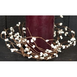 White Pip Candle Ring | 6.5 inch with 3.5 inch Center | Berry Wreath