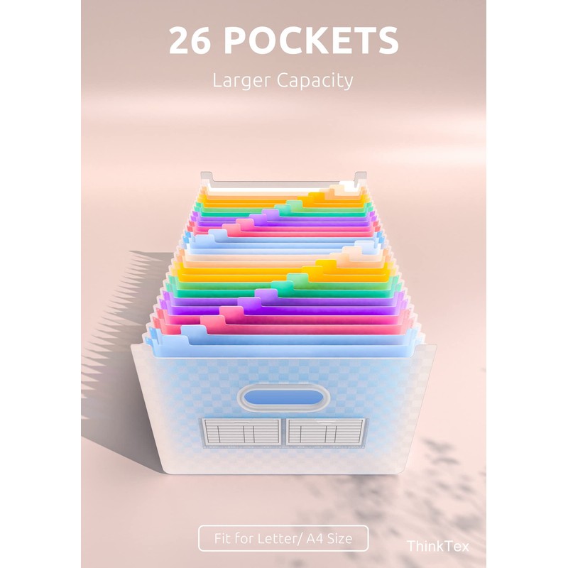 ThinkTex 26 Pockets Expanding File Folder, Upright & Open Top,