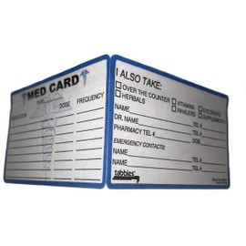Med (Medical Emergency) Medical Alert Cards, 2-1/8"H x 3-3/8"W folded, Blue/White, 25 Cards/Pack