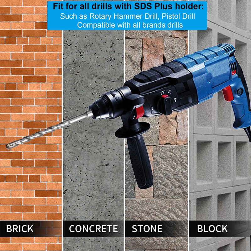 HPMAISON SDS Plus Rotary Hammer Drill Bit Set, 5PCS Cross