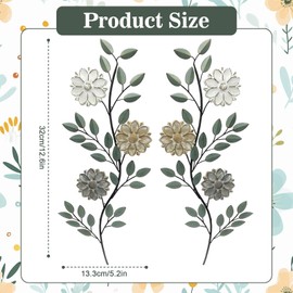 2 Pcs Metal Wall Art with Sunflower and Leaves, Wall Art for Living Room, 12.6in Metal Garden Ornaments for Indoor Outdoor Bedroom Living Room Porch Patio Kitchen