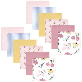 Hudson Baby Unisex Baby Flannel Cotton Washcloths, Soft Painted Floral 12 Pack, One Size