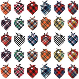 Segarty Dog Bandanas, 30 Pack 22.8"x15.7" Pet Scarf Triangle Plaid Bibs Accessories Bulk for Small Medium Small Dogs Cats Large Puppy Dogs, Adjustable Washable Reversible Boy Pets Birthday Kerchief