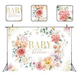 Glawry Baby in Bloom Backdrop 7Wx5H Feet Pink Floral Girls Watercolor Peony Rose Blossom Leaves Girl Baby Shower Party Decorations Photography Background Photo Booth Studio