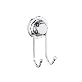 Vacuum Double Hook Hanger Chrome Suction Hooks Bathroom Kitchen Waterproof Rustproof Double Sucker Hook Wall Hooks Towel Hanger Heavy Duty Hook Hold Up to 5KG
