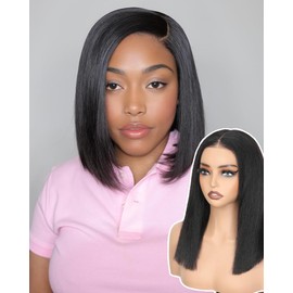 GUDOZO Bob Wig Human Hair 9x6 HD Lace Front Glueless Wigs Human Hair Pre Plucked Pre Cut 180% Density Yaki Straight Human Hair Wigs for Black Women 12Inch