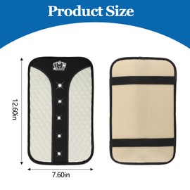 Wogomz Bling Crown Car Center Console Cover, 12.7"×7.7" Armrest Cover for Cars, Waterproof Leather Arm Rest Box Pad Cushion, Universal Middle Console Cover Protector, Car Accessories (White)