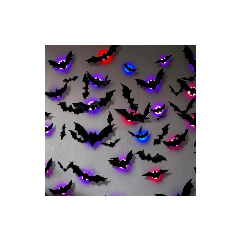 LAWAN Decoración de Halloween,24 Piezas Murciélago Halloween 3D,Murciélago Halloween Decoración
