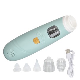 Electronic Infant Nose Aspirator Adjustable Suction Level Music Light Soothe Function Automatic Nose Cleaner with 3 Silicone Tips for Home Green