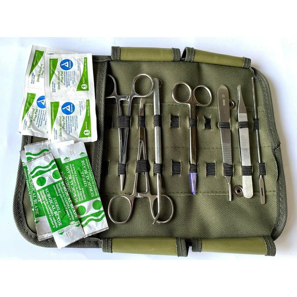 U.S. Military Surplus Medical Case Implements Forceps Hemostats Scissors Blades