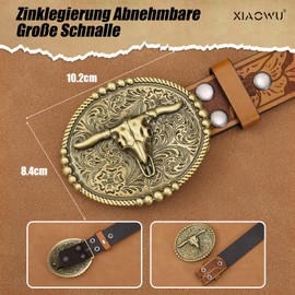XIAOWU Western Faux Leather Belt for Men and Women, Cowboy Cowgirl Attractive Buckle Retro Embossed Costume Belt, B-bulle Bronze - Brown