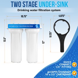 2 Stage Under Sink Drinking Water Filtration System Lead-Free Chrome Faucet Removes Chlorine & Yearly Supply (2 Extra) CTO & (3 Extra) PP Sediment Cartridges 5 Mic, Meets NSF Standards & Regulations