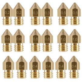 LEOWAY 18 Pcs MK8 Extruder Nozzle 3D Printer Brass Nozzle with 7 Different Sizes (0.2mm, 0.3mm, 0.4mm, 0.5mm, 0.6mm, 0.8mm, 1.0mm) for 1.75MM MK8 Makerbot, Ender-3 Series/Ender-5 Series/CR-10