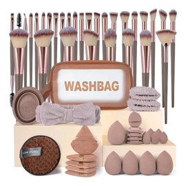 Brochas Maquillaje Profesional Herramientas Cosméticas 56pzs Color Marrón