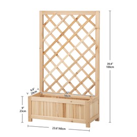 Wooden Raised Garden Bed with Trellis, 40" Outdoor Planter Box for Climbing Plants, Vertical Natural Wood Garden Planter for Vegetables, Flowers & Vines, Lattice Plant Support for Patio Yard Balcony