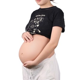 Vnmcry Fake Pregnant Belly Silicone Artificial Baby Bump False Pregnancy Belly Costumes Film Props Party Cosplay (M 8-10 Months, Beige)