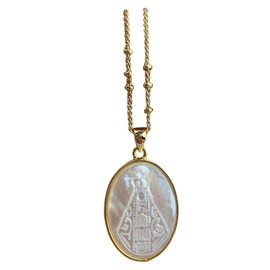 UNGUGU Mother of God Virgin Mary, Cadena Virgen De Mary Mother of Pearl Necklace 14K Gold-Plated Medal Necklace, Religious Faith Necklace, Agate