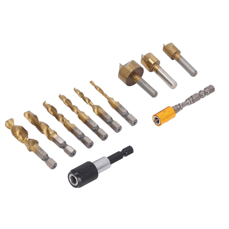 11Pcs Chamfer Drilling Tools Woodworking Ti Coated Step Drill Bits