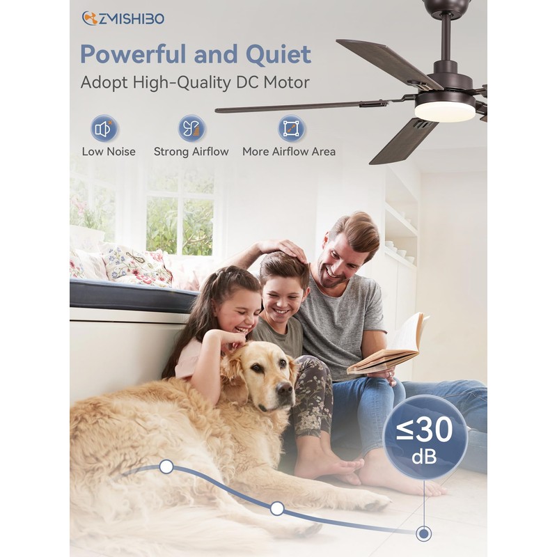 ZMISHIBO 52" Ceiling Fans with Lights, Oil Bronze Farmhouse Ceiling