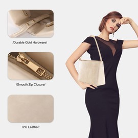 FLAIRFOLIO Shoulder Bags in Leather for Women Vintage Classic Elegance Zipped Medium Handbag Purse for All Occasions (Dune)