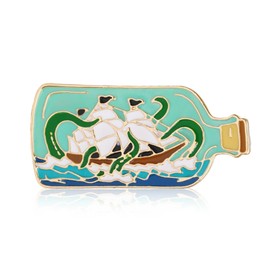 YKEBVPW Pins Enamel Pins Ship in a Bottle Attacked by Sea Monster Enamel Lapel Pin Cool Pirate Strike Pin Ocean Enamal Pins for Knitting Collectors Accessories