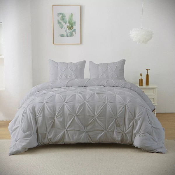 Unbranded Elegant Gray Pintuck King Comforter Set w/ 2 Pillow