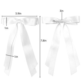 3pcs Silky Satin Hair Bows with Tassel for Women Tassel Ribbon Bowknot With Long Tail Tassel Ribbon Bowknot Clip Girl, Solid Accessories Barrettes Claw Bow for Ponytail Holder (Black&Beige&White)