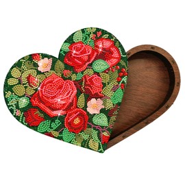 JBTM24 Diamond Art Jewelry Box Kits, DIY Heart-Shaped Diamond Painting Wooden Storage Box, Large Capacity Organizer Case, Gift Box for Valentine's Day Desktop Decor