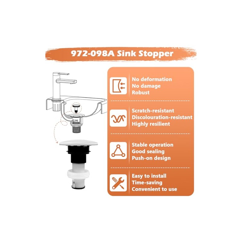 972098A Drain Stopper Polished Chrome Sink Stopper, Drain Sink Plug