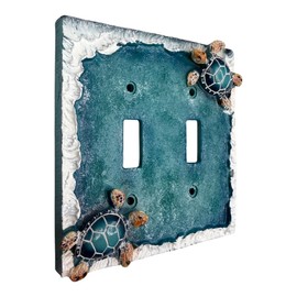 Sea Turtle Light Switch and Outlet Cover Electrical Plates – Hand-Painted Resin Wall Decor for Beach, Coastal & Nautical Styles – Ocean Waves Design - Mounting Screws Included (Double Toggle Switch)