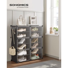 SONGMICS Shoe Rack, 6 Cubes Shoe Organizer with Doors, 24 Pair Plastic Shoe Storage Cabinet, for Bedroom, Entryway, Steel Frame, Plastic Panel, Black ULPC033B01