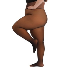Amzshe Plus Size Fleece Lined Tights Women, Control Top Thermal Tights, Translucent Honey