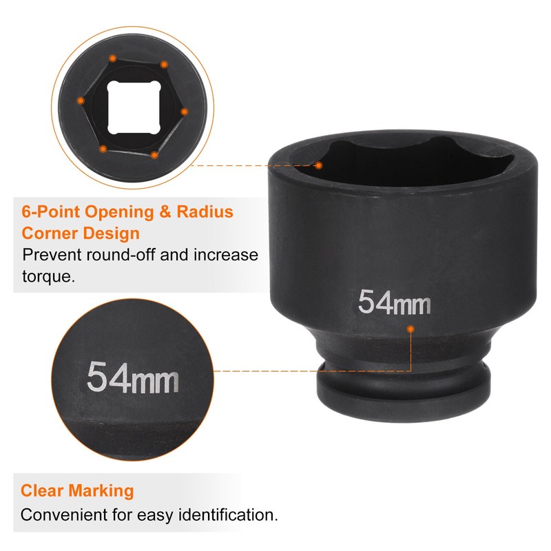 HARFINGTON 6-Point Impact Socket 3/4" Drive 54mm Metric 40Cr Alloy